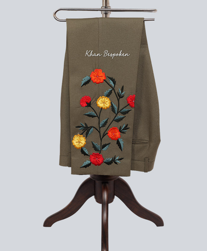 Men's Customized Green Multi Floral Embroidered 2 Piece Country Western Cowboy Wedding Suits Country Style Outfits Cocktail Festive Attire