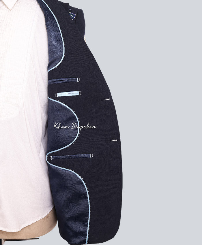 Men Customized 2 Piece Embroidered Blue Western Skeleton Suit | Day of the Dead Inspired Cowboy Outfit Wedding Cocktail Party Attire