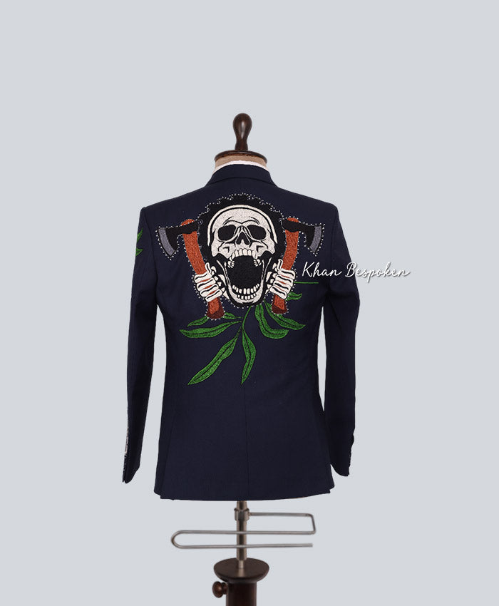 Men Blue Customized Cowboy 2 Piece Skeleton | Cactus | Embroidered Suit Wedding Cocktail Party Attire | Gift For Him | Western Cowboy Suit