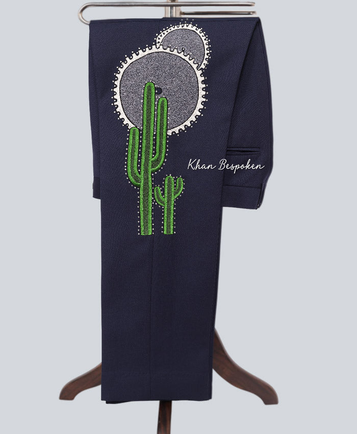 Men Blue Customized Cowboy 2 Piece Skeleton | Cactus | Embroidered Suit Wedding Cocktail Party Attire | Gift For Him | Western Cowboy Suit