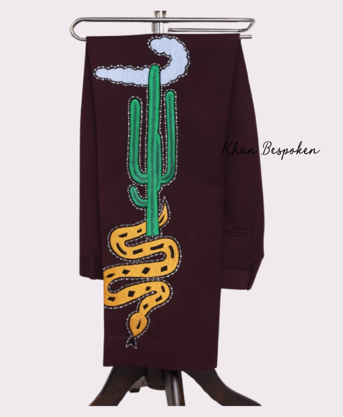 Men’s Embroidered Western Skeleton Suit Burgundy Cowboy Inspired Custom Outfit Wedding | Cocktail Party Attire | Country Music Outfit