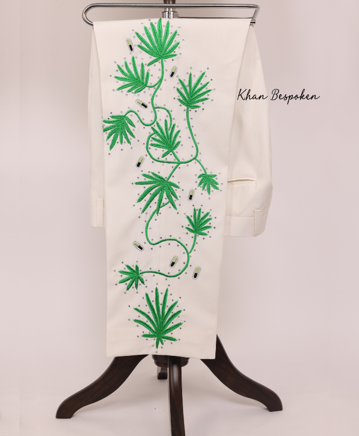 Ivory Vintage Style Country Western Flame | Guitar Themed Embroidered 2 Piece Suit Wedding Cocktail Party Attire | Country Music Cowboy Attire