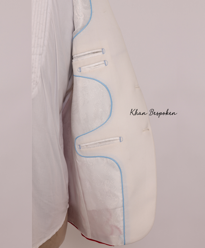 Ivory Vintage Style Country Western Flame | Guitar Themed Embroidered 2 Piece Suit Wedding Cocktail Party Attire | Country Music Cowboy Attire