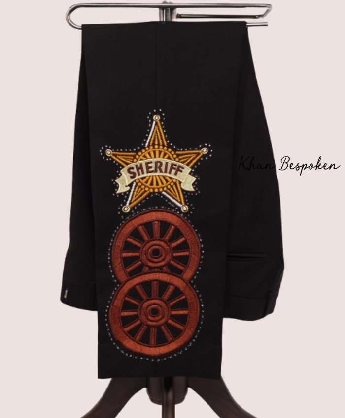 Western Inspired Embroidered Suit Sheriff & Skull Tattoo Art Design Cowboy Wedding Cocktail Party Attire | Gift For Him | Country Western Suit