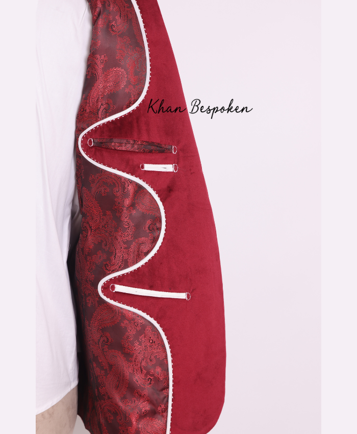 Bespoke Men 2 Piece Red Velvet Western Cowboy Embroidered Suit Cactus | Alien Space Ship Design | Wedding Cocktail Attire